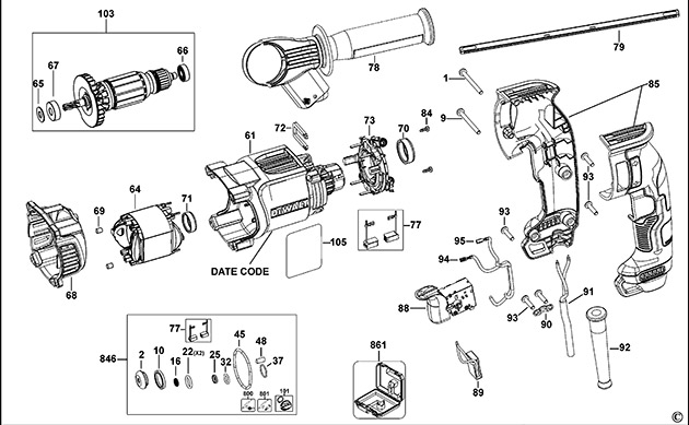 DeWalt D25134 Type 1 Rotary Hammer Spare Parts D25134