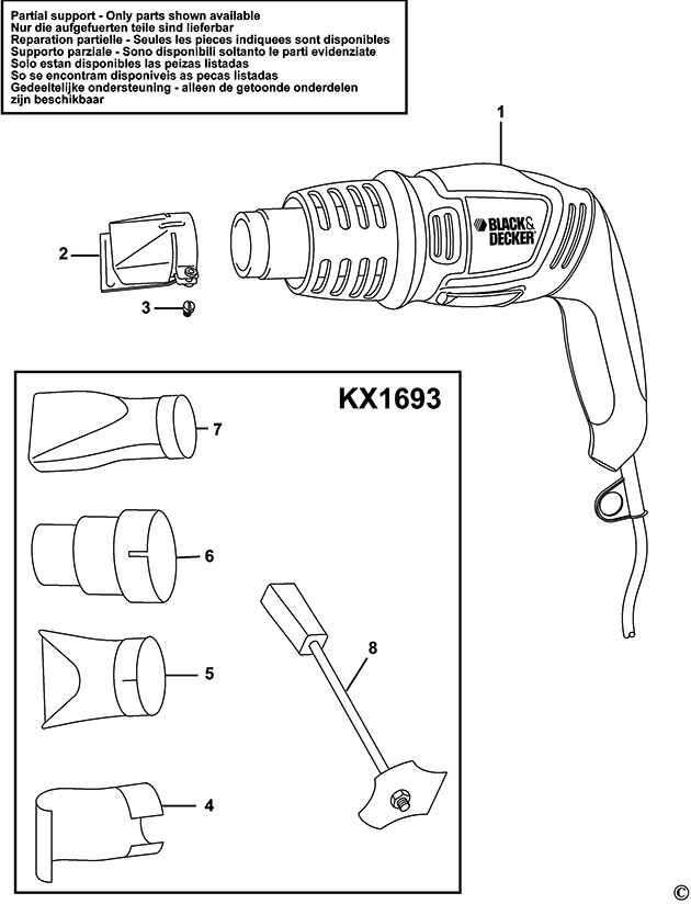 Black & Decker KX1692 Type 1 Heatgun Spare Parts KX1692
