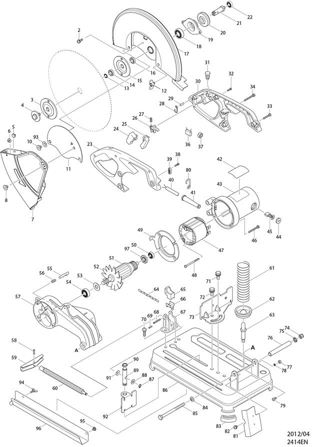 Makita 2414EN 110 & 240 Volt 355mm Abrasive Cut-off Chop Saw Spare Parts 2414EN