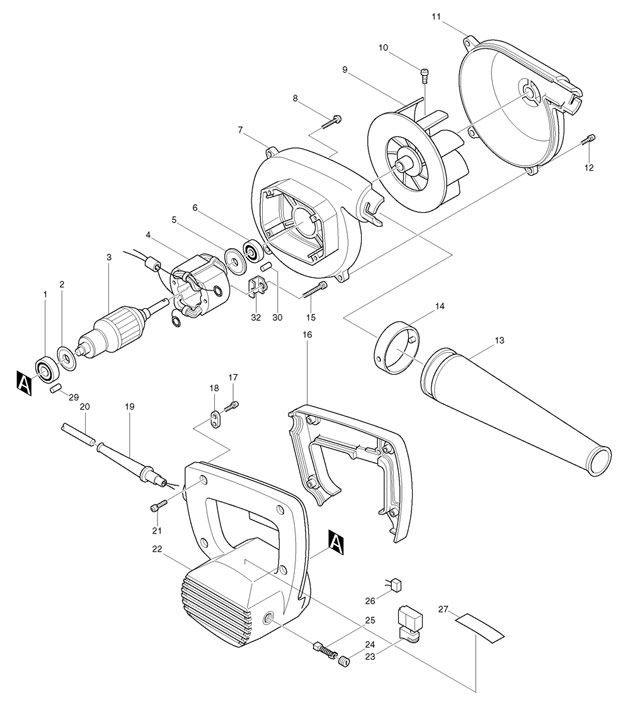 Makita 4014NV Garden Blower 110v 240v Spare Parts 4014NV