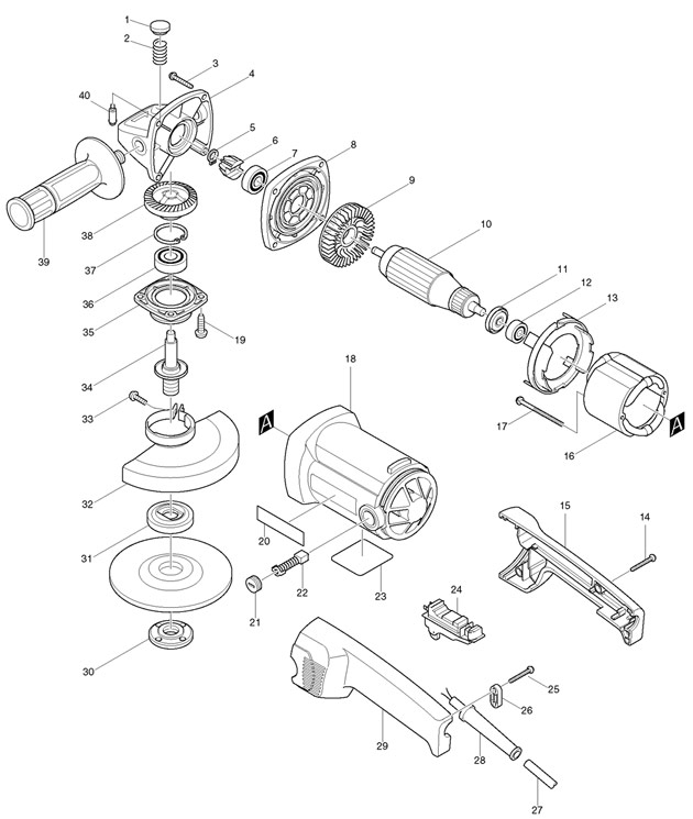 Makita 9016B Corded Angle Grinder 110v & 240v Spare Parts 9016B