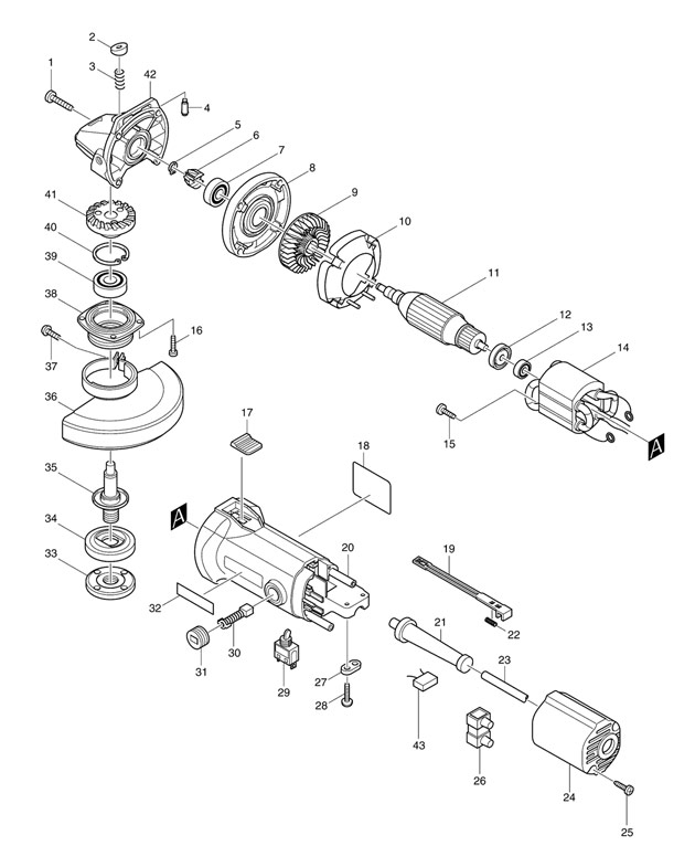 Makita 9527NB Corded (4.5'') Angle Grinder 110v & 240v Spare Parts 9527NB