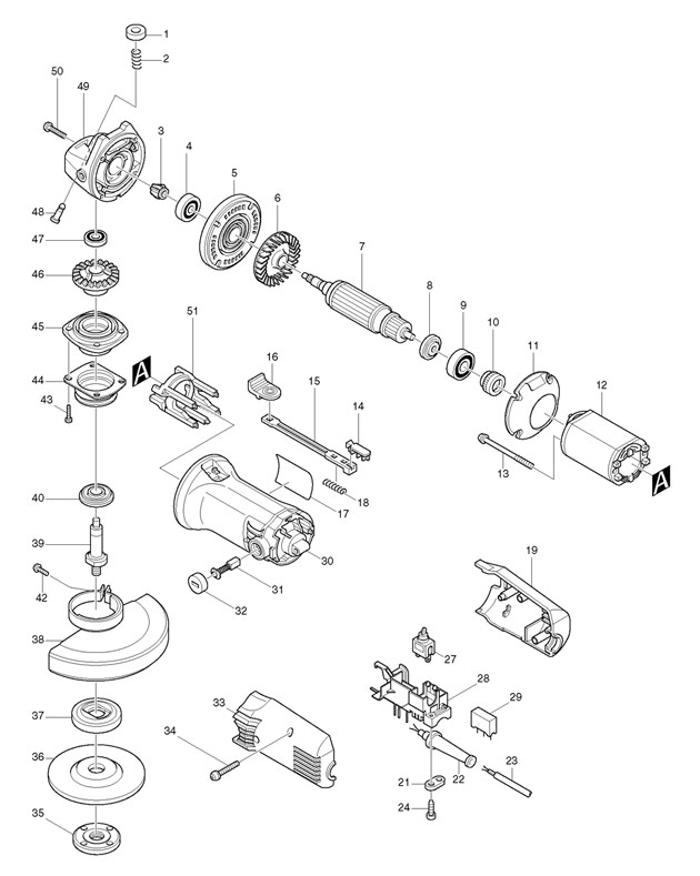 Makita 9541 Corded Angle Grinder 110v & 240v Spare Parts 9541