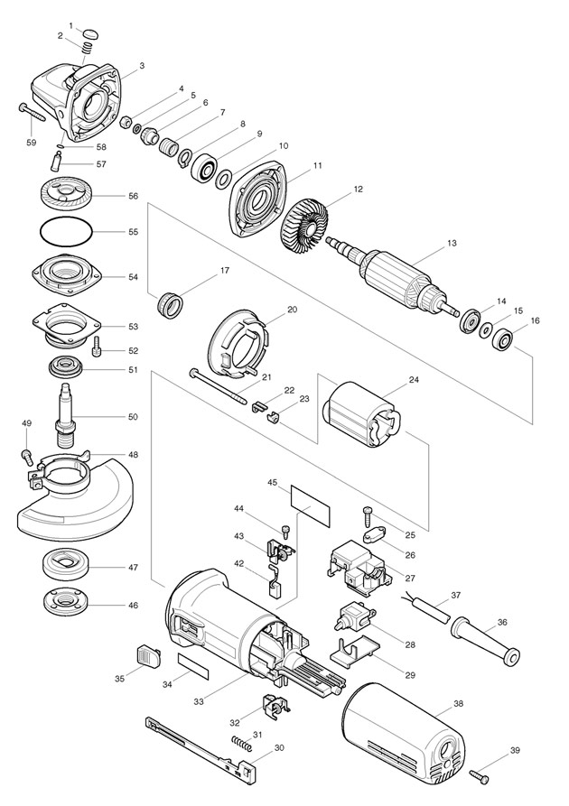 Makita 9564 Corded Angle Grinder 110v & 240v Spare Parts 9564