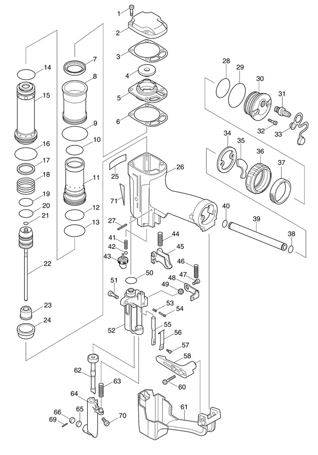 Makita AG125 75mm - 125mm Pneumatic Nail Driver Spare Parts AG125