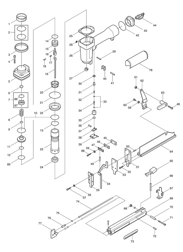 Makita AT638 18g Narrow Crown Stapler Spare Parts AT638