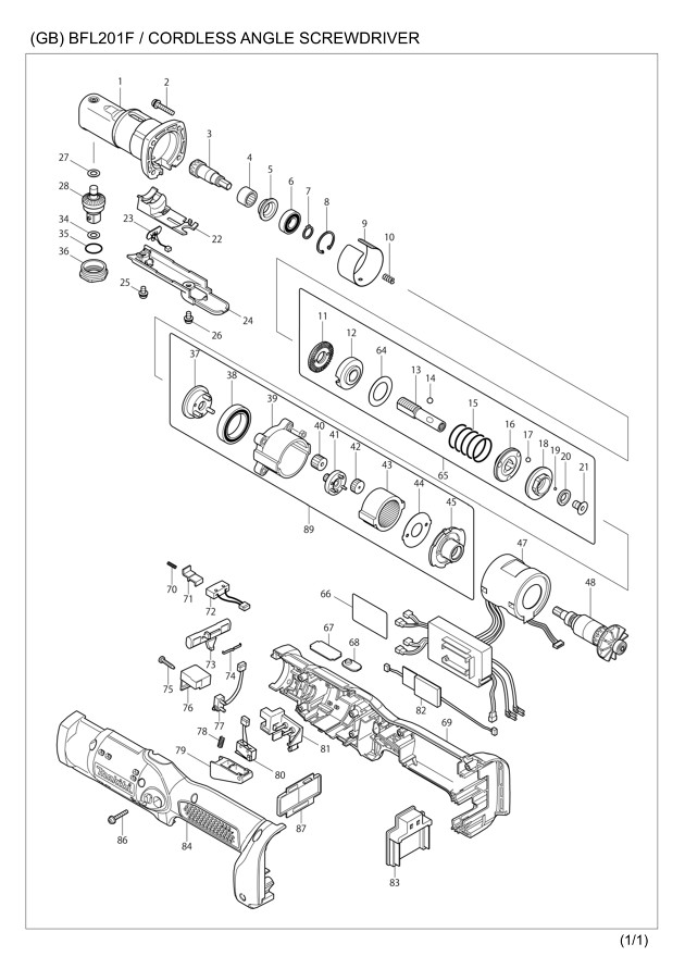 Makita BFL201FZ Cordless Angle Screwdriver Spare Parts BFL201FZ