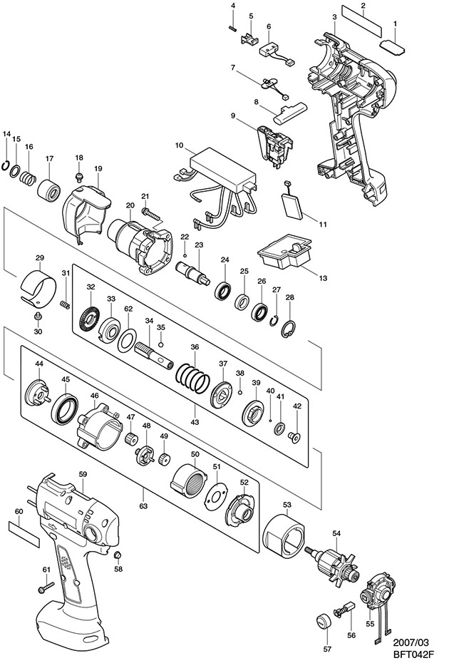 Makita BFT042F Cordless Screwdriver Spare Parts BFT042F