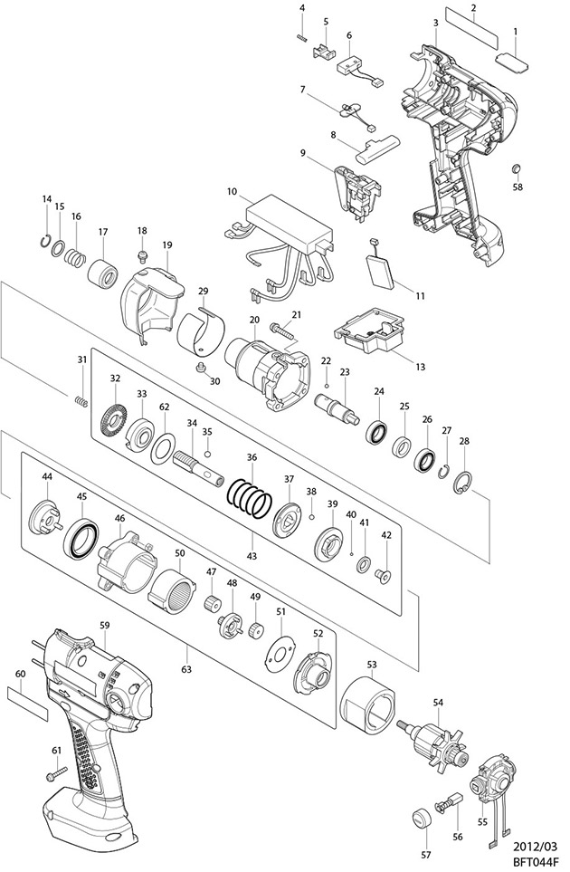 Makita BFT044F Cordless Screwdriver 9.6v Spare Parts BFT044F