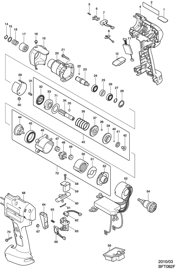 Makita BFT082F Cordless Screwdriver Spare Parts BFT082F