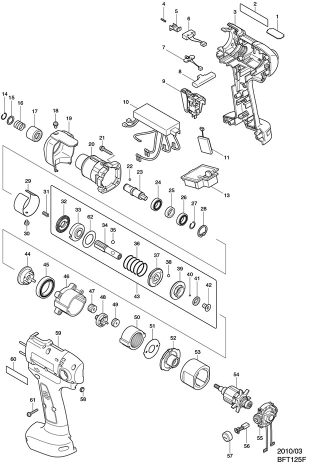 Makita BFT125F Cordless Screwdriver Spare Parts BFT125F