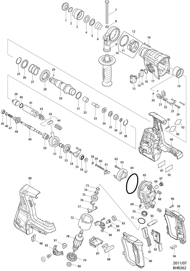 Makita BHR262 36 Volt Lxt Sds Plus Rotary Hammer Drill Spare Parts BHR262