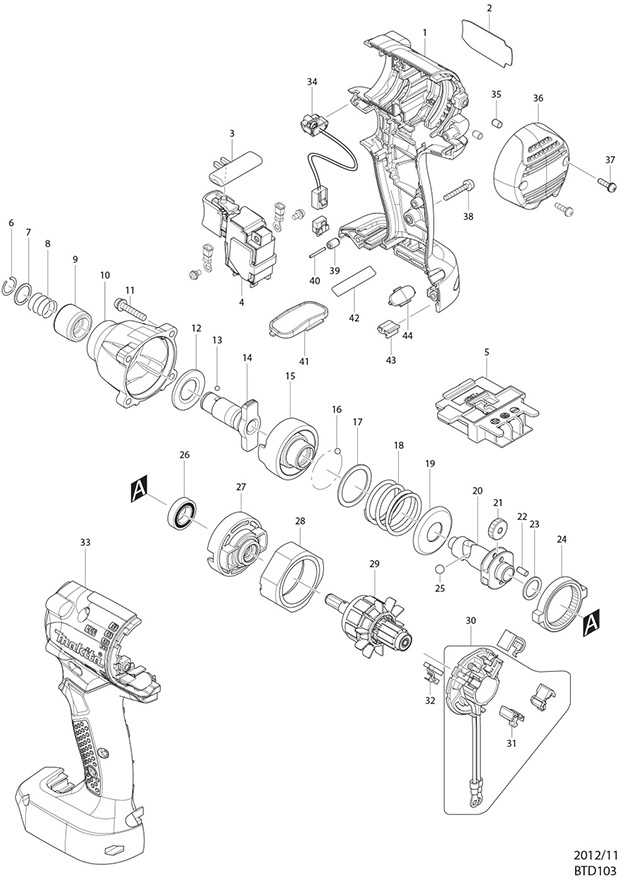 Makita BTD103 Cordless Impact Driver Spare Parts BTD103