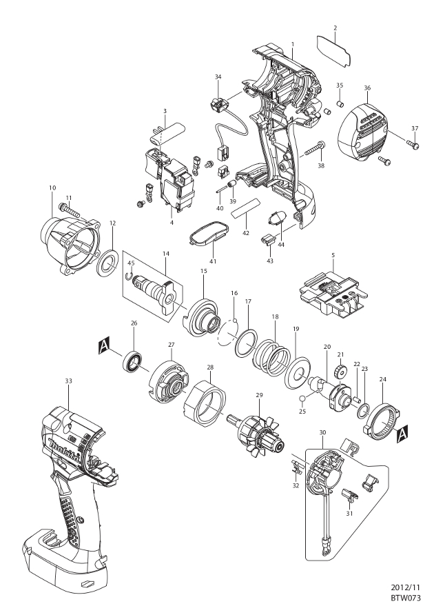 Makita BTW073 Impact Driver Spare Parts BTW073