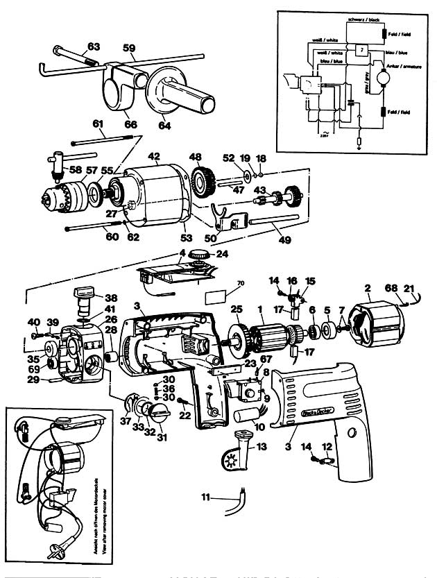 Black & Decker D302E Type 1 Hammer Drill Spare Parts D302E