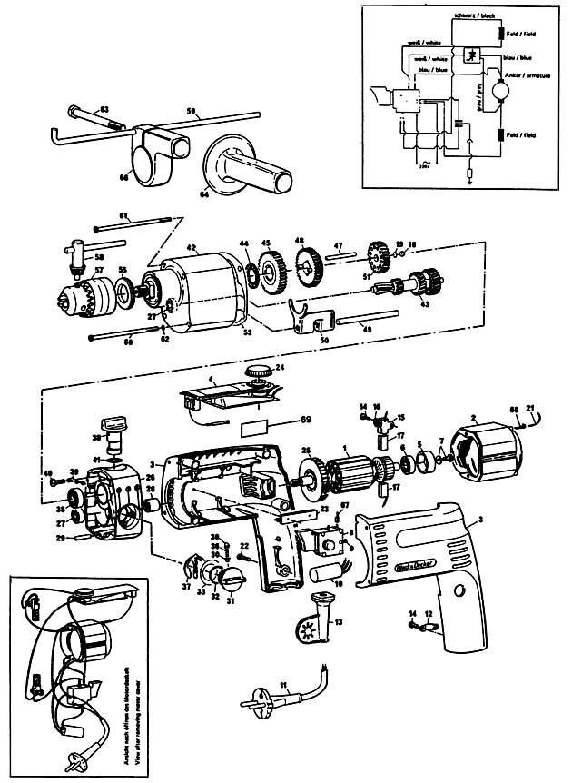 Black & Decker D306E Type 1 Drill Spare Parts D306E