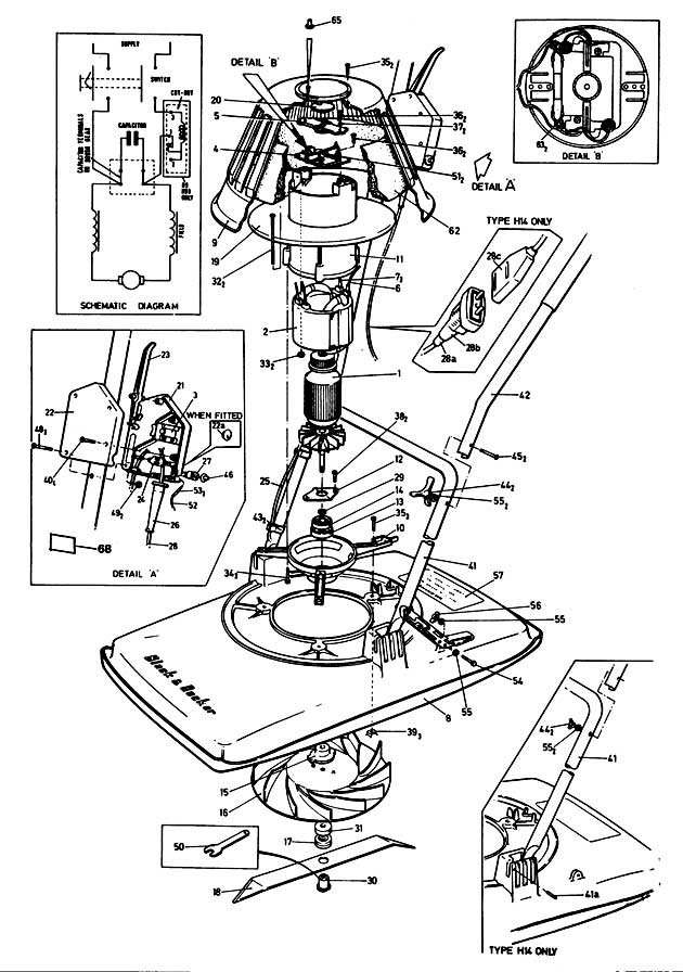 Black & Decker H1-H1D Type 1 Hover Mower Spare Parts H1-H1D