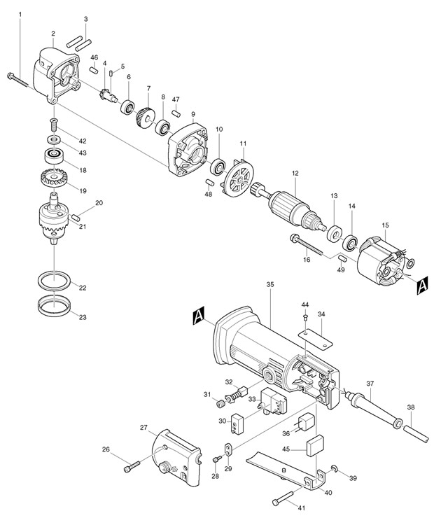 Makita DA3000R 10mm Rotary Angle Drill Spare Parts DA3000R