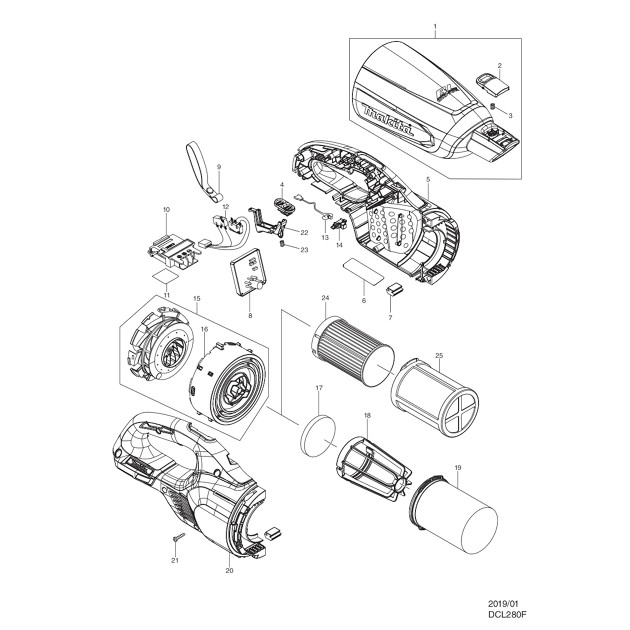 Makita DCL280F 18v Brushless Vacuum Cleaner Spare Parts DCL280F