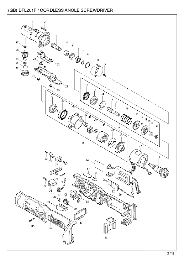Makita DFL201F Cordless Angle Screwdriver Spare Parts DFL201F