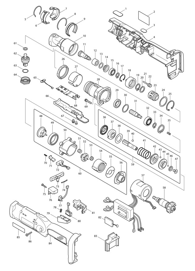 Makita DFL300F Small Cordless Angle Nut Runner Spare Parts DFL300F