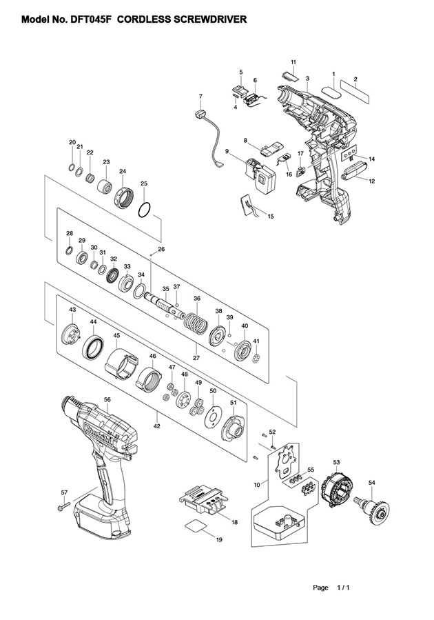 Makita DFT045 14.4v Lxt Cordless Screwdriver Spare Parts DFT045