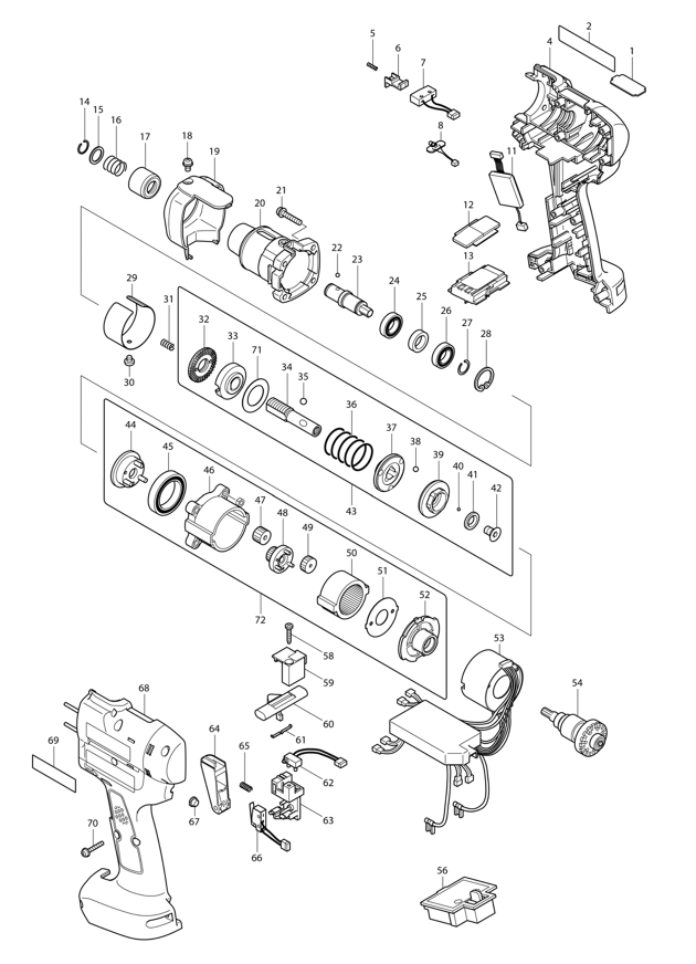 Makita DFT124RZ Cordless Screwdriver Spare Parts DFT124RZ