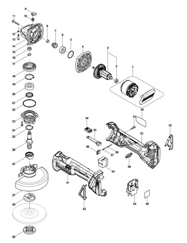 Makita DGA506 125mm Cordless Angle Grinder Spare Parts DGA506