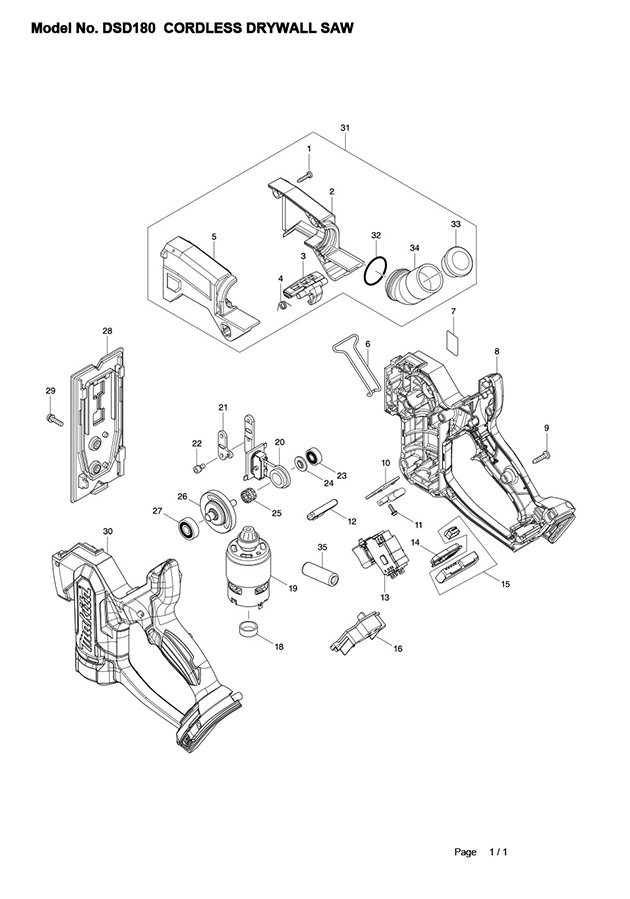 Makita DSD180 Cordless Drywall Cutter Spare Parts DSD180