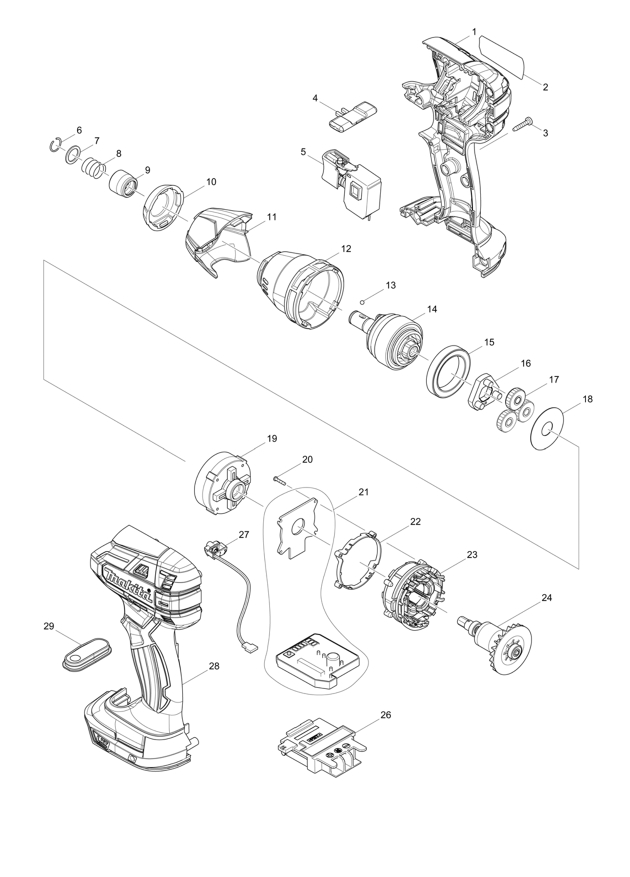 Makita DTS141ZJ Cordless Oil-pulse Driver Spare Parts DTS141ZJ