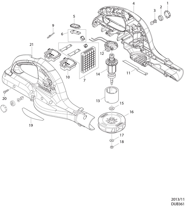 Makita DUB361 Twin 18v Cordless Lxt Leaf Blower Spare Parts DUB361
