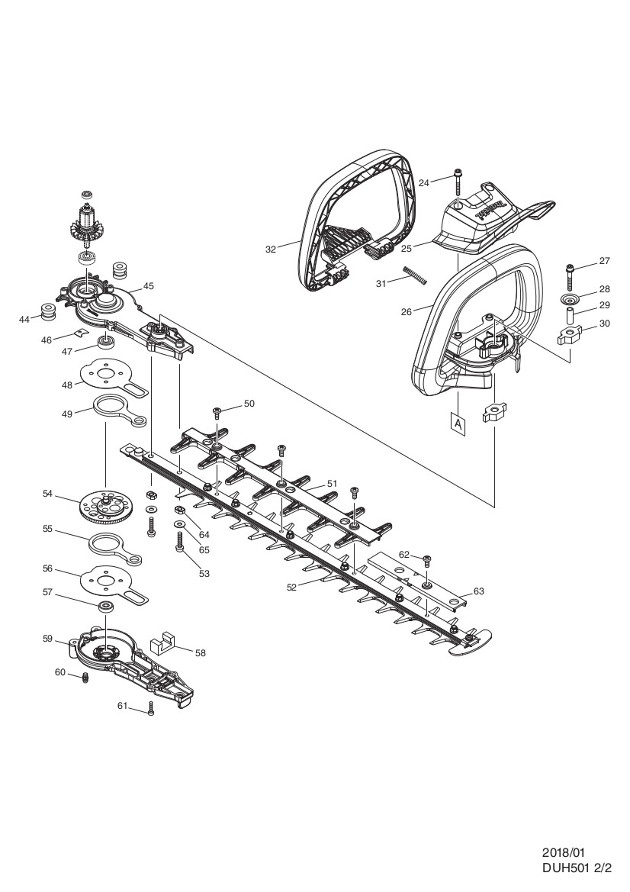 Makita DUH501 18v Cordless Hedgetrimmer Spare Parts DUH501