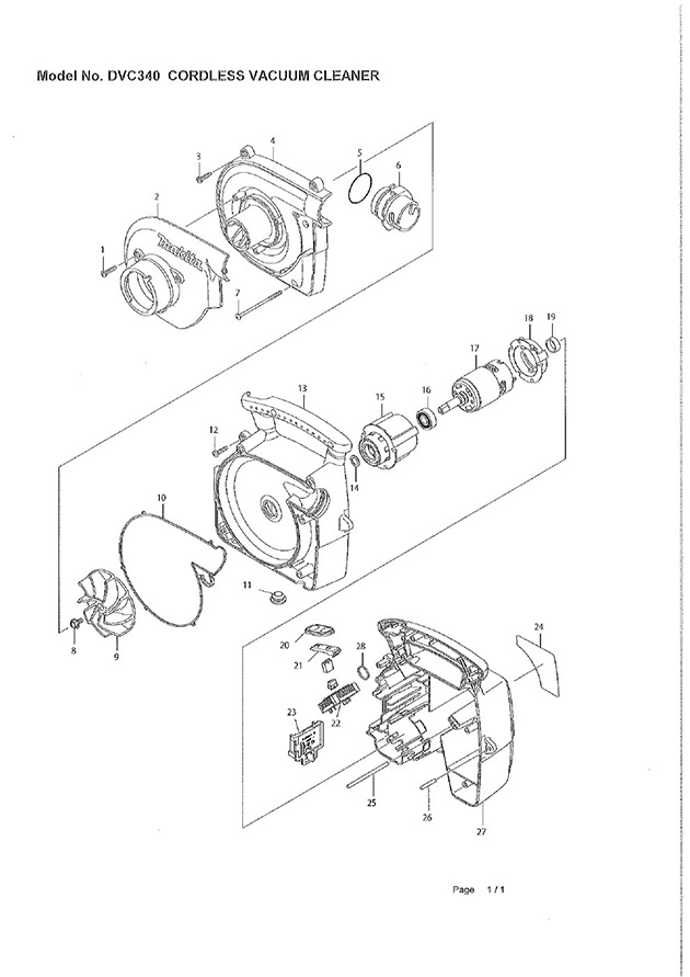 Makita DVC340 18v Vacuum Cleaner Spare Parts DVC340