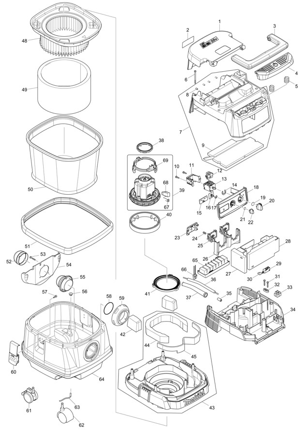 Makita DVC861L 18v/36v Twin Lxt Vacuum Cleaner Spare Parts DVC861L