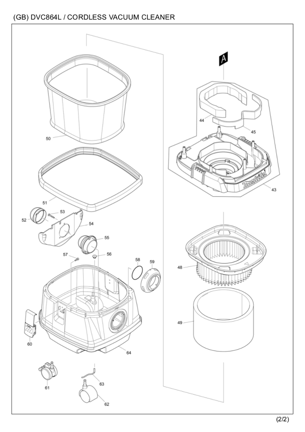 Makita DVC864L 18v/36v Twin Lxt Vacuum Cleaner Spare Parts DVC864L