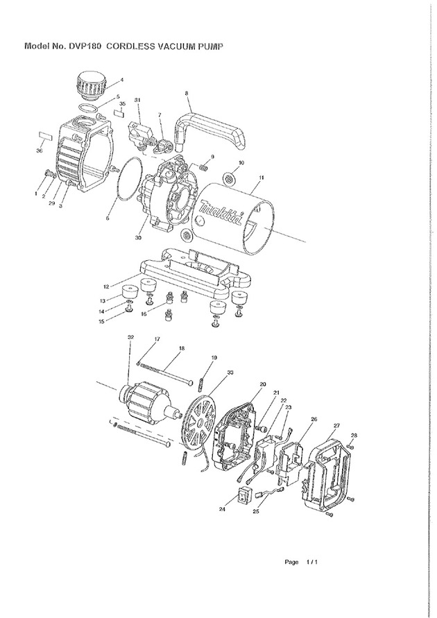 Makita DVP180 Cordless Lxt Vacuum Pump 18v Spare Parts DVP180