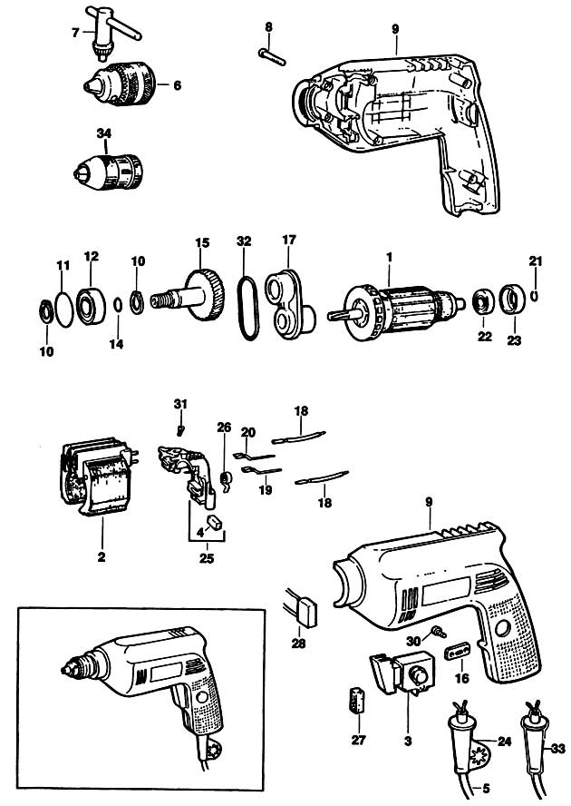 Black & Decker P1177 Type 1 Drill Spare Parts P1177