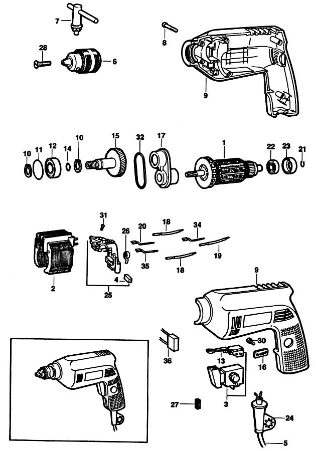 Black & Decker P1179 Type 1 Drill Spare Parts P1179