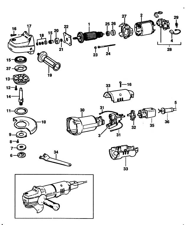 Elu WS72115 Type 1 Angle Grinder Spare Parts WS72115