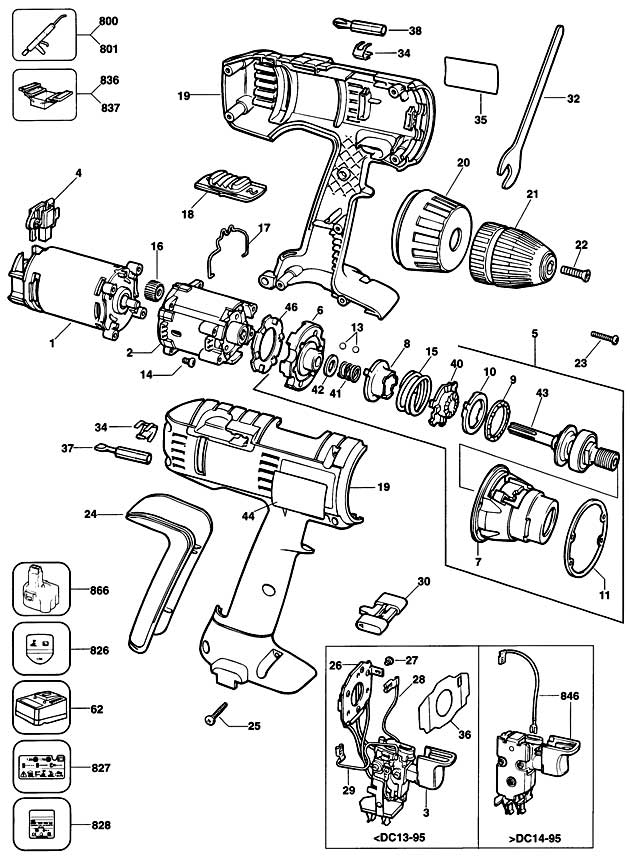 Elu SBA51K Type 1 Cordless Drill Spare Parts SBA51K