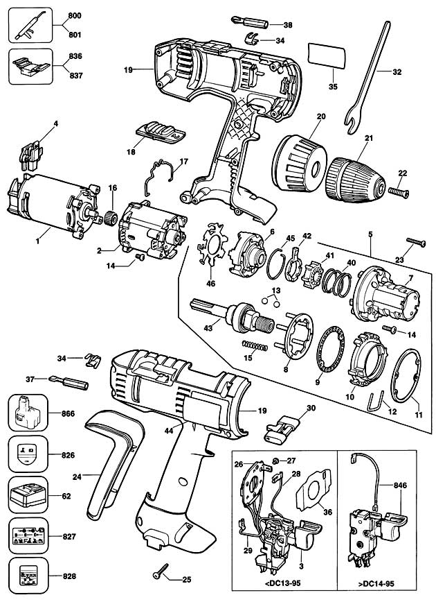 Elu SBA55K Type 1 Cordless Drill Spare Parts SBA55K