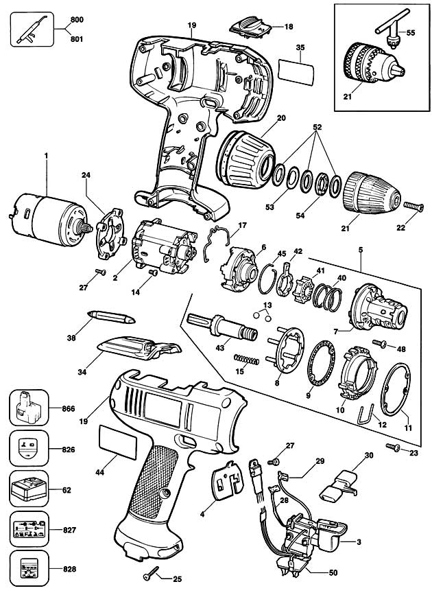 Black & Decker KC9682 Type 1 Cordless Drill Spare Parts KC9682