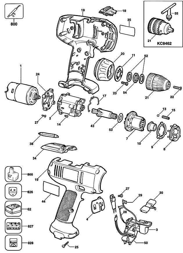 Black & Decker KC8462 Type 1 Cordless Drill Spare Parts KC8462