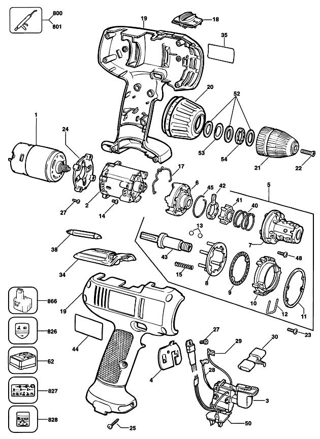Black & Decker KC8482C Type 1 Cordless Drill Spare Parts KC8482C