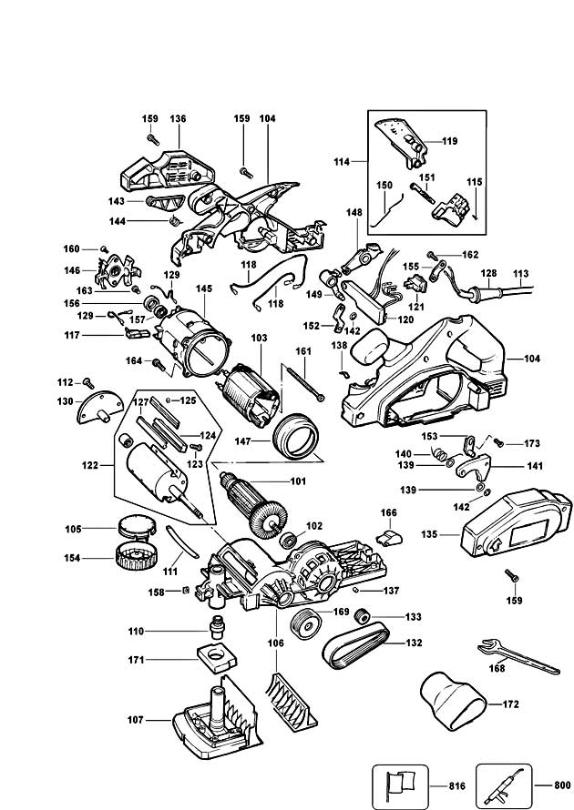 Black & Decker KW735E Type 1 Planer Spare Parts KW735E