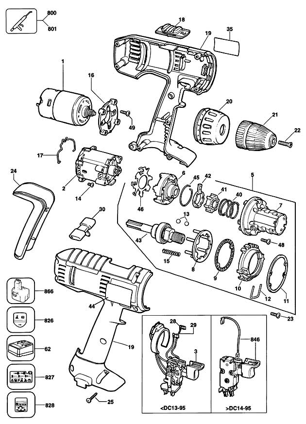 Black & Decker P2760K Type 1 Cordless Drill Spare Parts P2760K