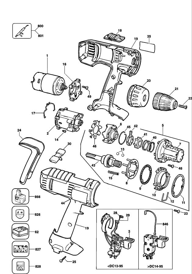 Black & Decker P2750K Type 1 Cordless Drill Spare Parts P2750K