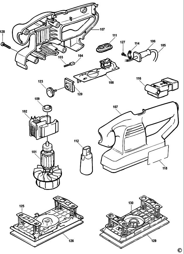 Black & Decker KA186E Type 1 Sander Spare Parts KA186E