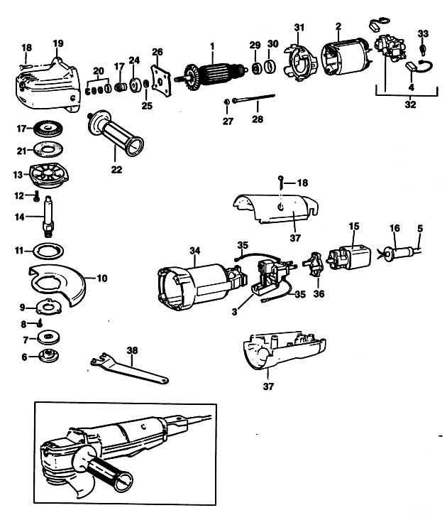 DeWalt DW405 Type 1 Angle Grinder Spare Parts DW405