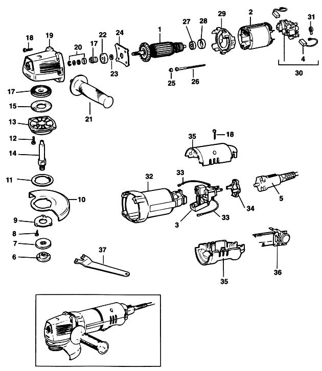Black & Decker KG12E Type 1 Sander/grinder Spare Parts KG12E